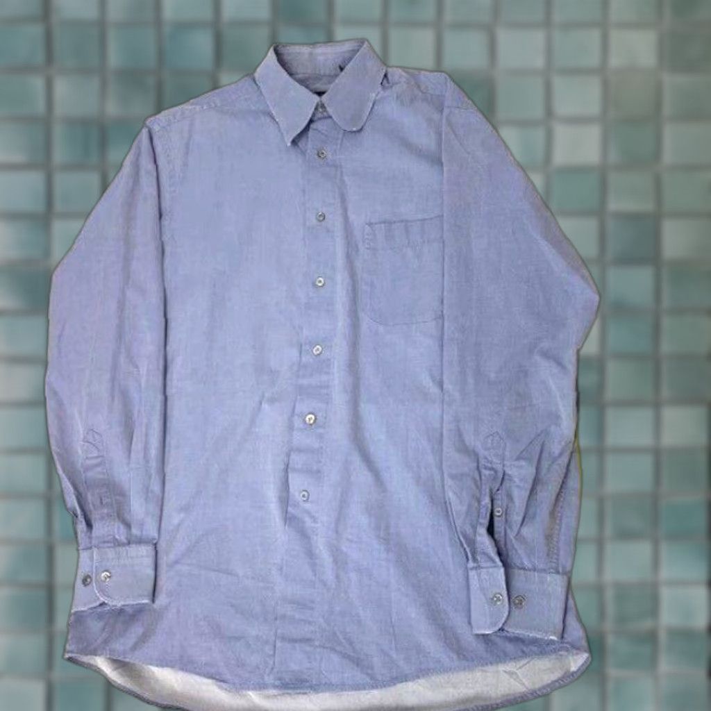 Hugo Boss VINTAGE HUGO BOSS Striped Button Down Long Sleeve Dress Shirt Mens 16 34/35 Pocket Blue Designer Size 42R - 1 Thumbnail