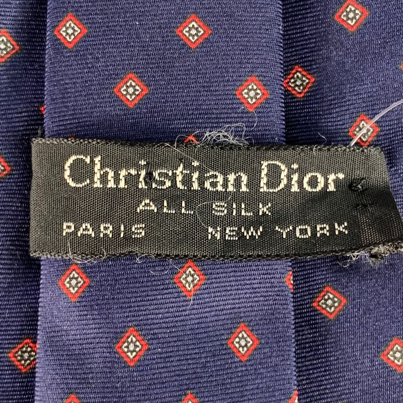 Dior CHRISTIAN DIOR Navy Red Diamond Silk Tie Size ONE SIZE - 4 Thumbnail