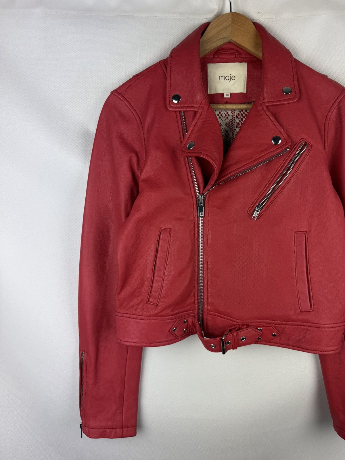 Maje Maje Ladies Full Zip Real Leather Belted Biker Jacket Size S / US 4 / IT 40 - 2 Thumbnail