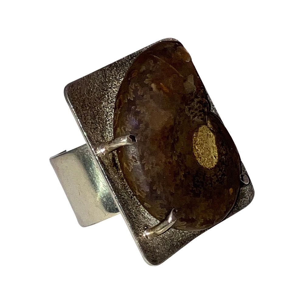 Designer Massive Sterling Opalized Ammonite Fossil Cocktail Ring Size ONE SIZE - 3 Thumbnail