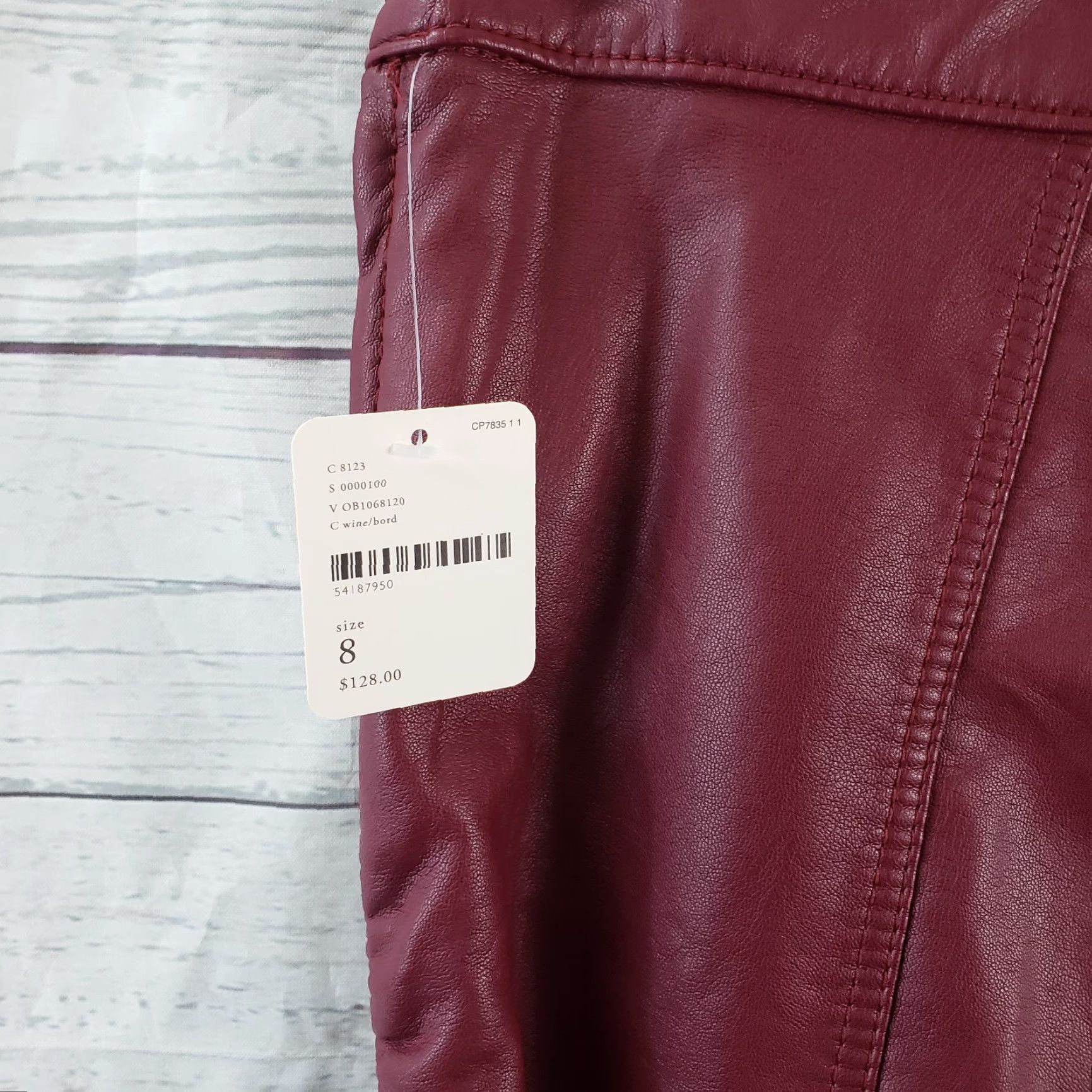 Free People VINTAGE Free People Womens Faux Leather Kaelin Moto Pants Sz 8 Wine High Rise Side Zip Size 30" / US 8 / IT 44 - 6 Thumbnail