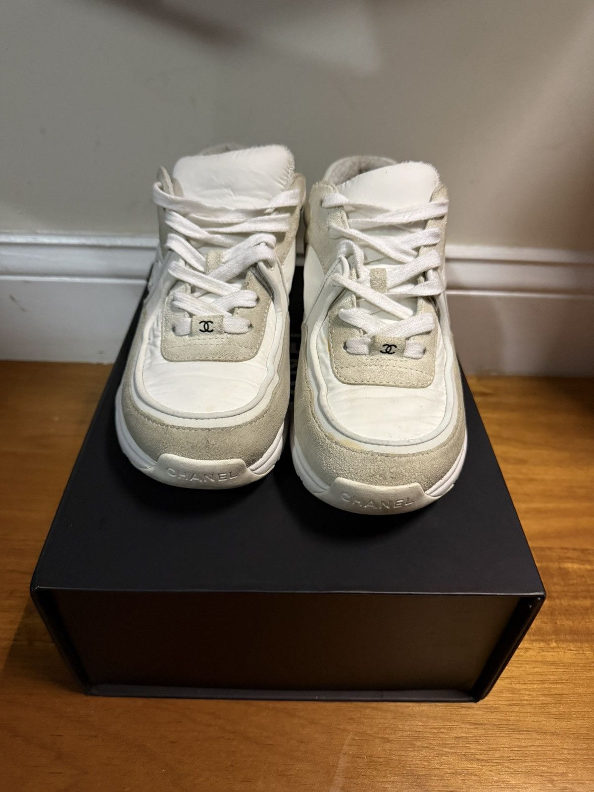 Chanel Suede Calfskin Fabric CC Sneakers Size US 5 / EU 37 - 3 Thumbnail
