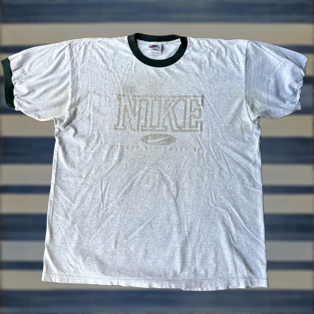 Nike VINTAGE Nike Ringer T-Shirt XL Gray Crew Neck Logo 90s USA Mens Nike Shirt Size US XL / EU 56 / 4 - 1 Thumbnail