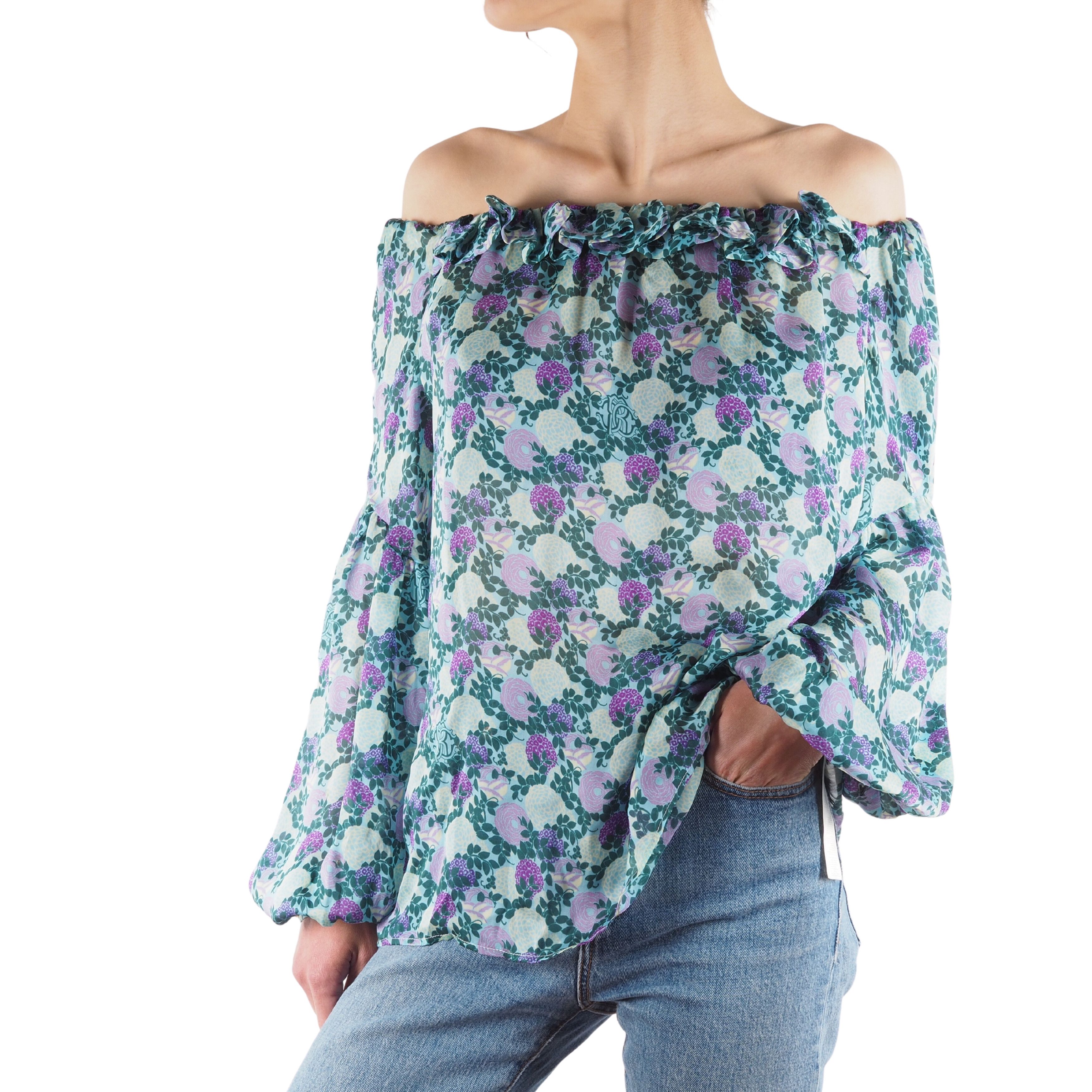 Roberto Cavalli Roberto Cavalli Off Shoulders Multicolor Floral Silk Blouse Size XS / US 0-2 / IT 36-38 - 1 Thumbnail
