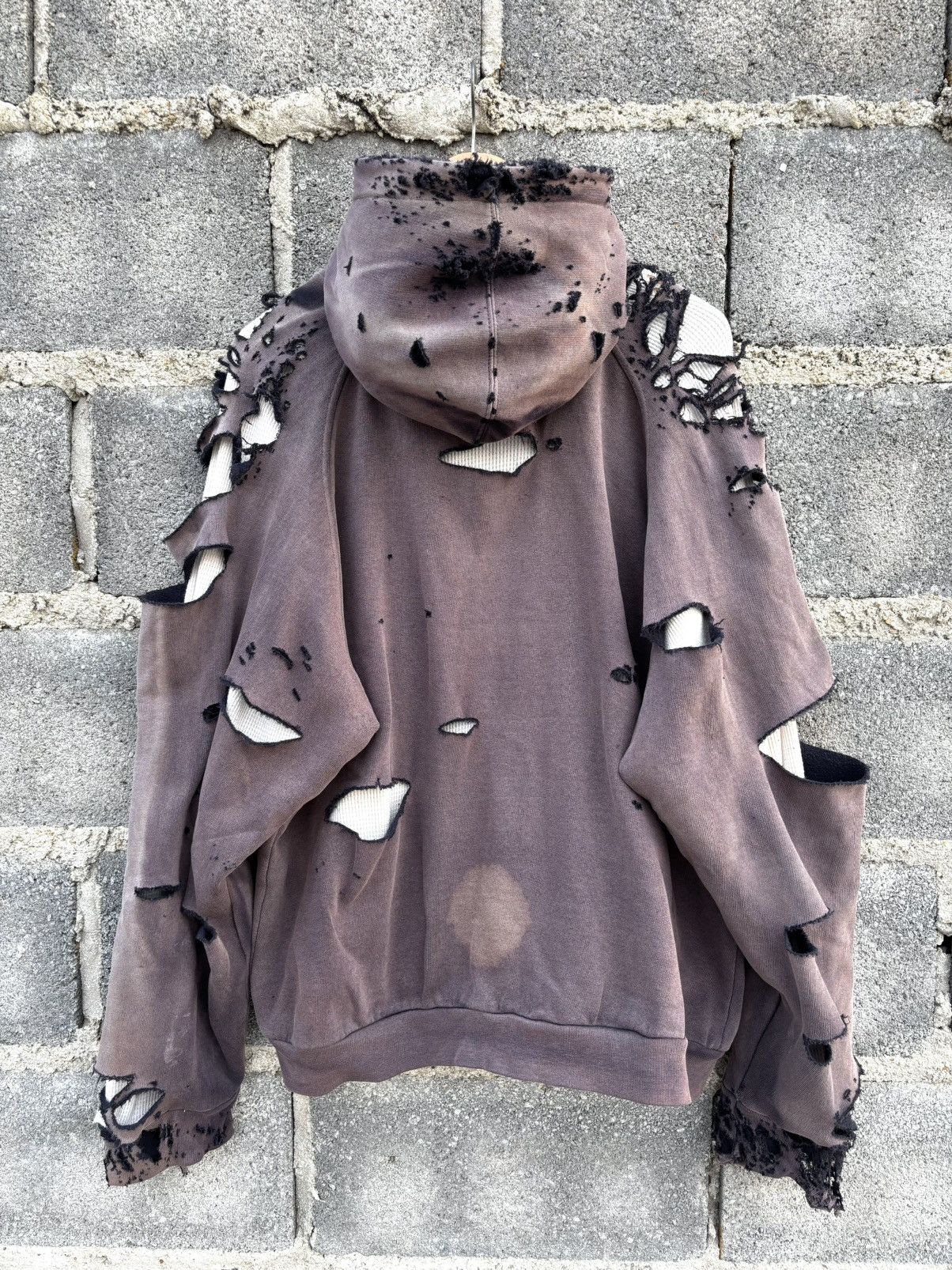 Vintage BOXY THRASHED THERMAL WAFFLE ZIP HOODIE Size US XL / EU 56 / 4 - 17 Thumbnail