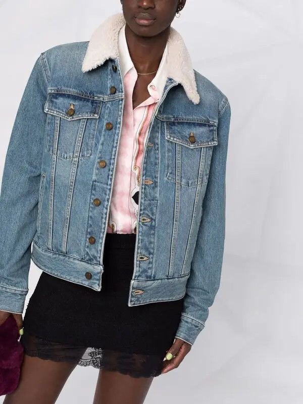 Saint Laurent Paris o1s1wg110924 Denim Shearling Jacket in Blue Size M / US 6-8 / IT 42-44 - 5 Thumbnail