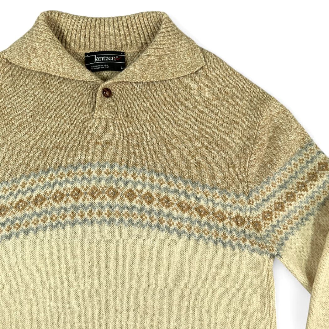 Jantzen VINTAGE Jantzen Sweater Adult MEDIUM Brown Cream Fair Isle Mock Neck Collar 70s Chest 21 Length 29 Mens Size US M / EU 48-50 / 2 - 2 Thumbnail
