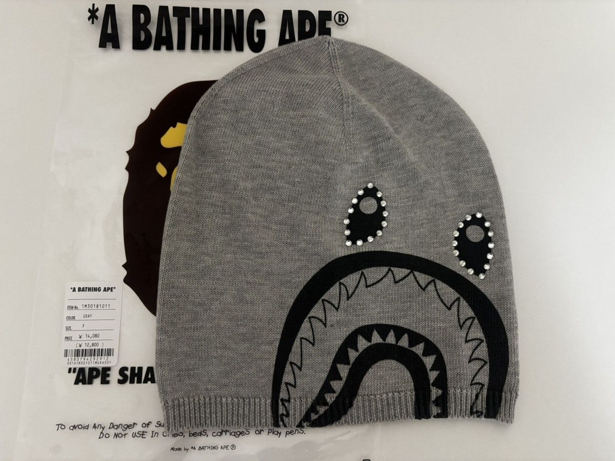 Bape Authentic ape bape crystal shark knit cap beanie gray new Size ONE SIZE - 1 Thumbnail