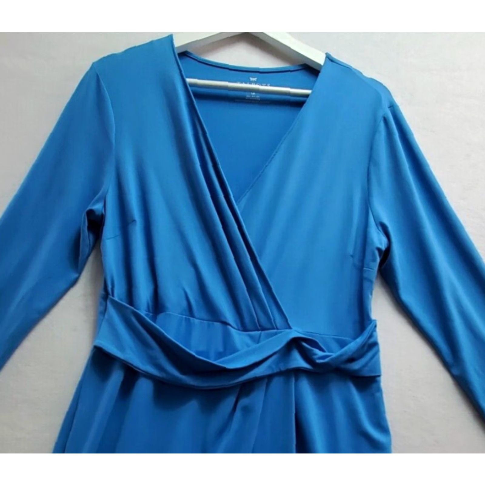 Talbots Talbots Faux Wrap Dress Women's Large Petite Blue Nylon Stretch Surplice Neck Dress Size L / US 10 / IT 46 - 2 Thumbnail