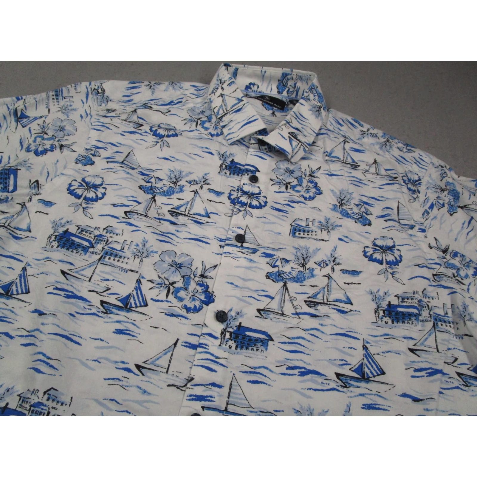 Hart Schaffner Marx Hart Schaffner Marx Shirt Mens XL White Blue Nautical Hawaiian Aloha Button Up Size US XL / EU 56 / 4 - 2 Thumbnail