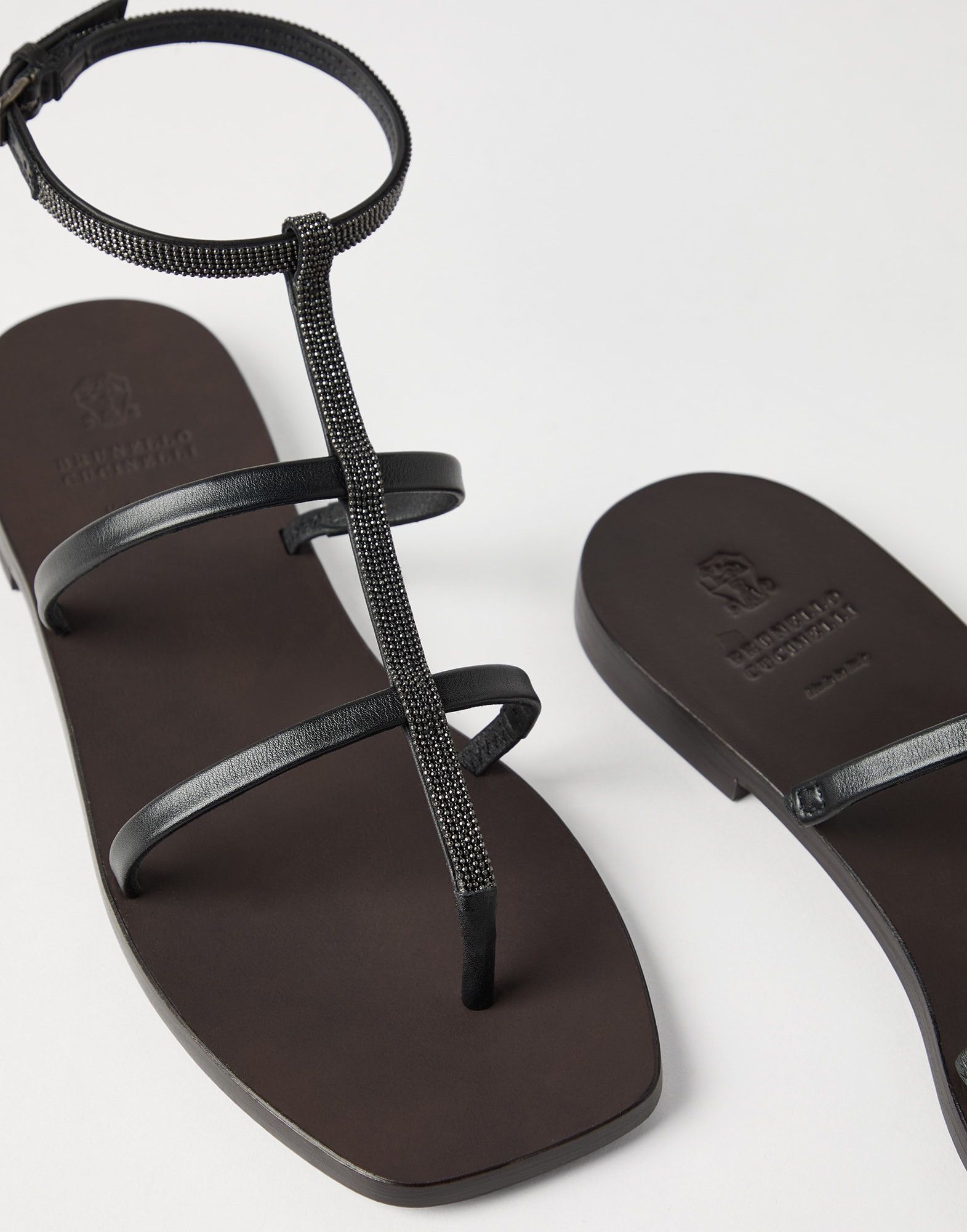 Brunello Cucinelli o1la1rc1a0326 Nappa Leather Sandals in Black Size US 7 / IT 37 - 5 Thumbnail