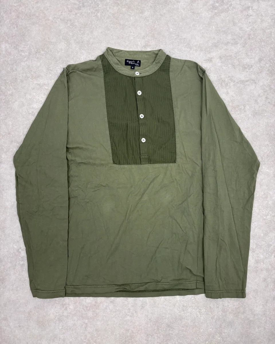 agnes b. 2000s Agnes b Olive Ribbed Plastron Henley Longsleeve Size US M / EU 48-50 / 2 - 1 Thumbnail