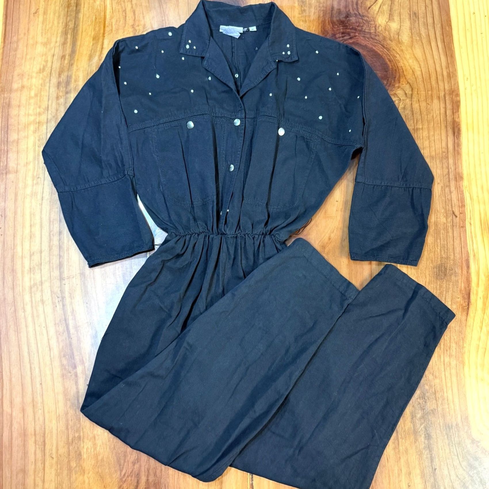 Cherokee VINTAGE Cherokee Jumpsuit Womens 80s 90s Cotton Black Beaded Disco SS16 S/M Size 28" / US 6 / IT 42 - 2 Thumbnail