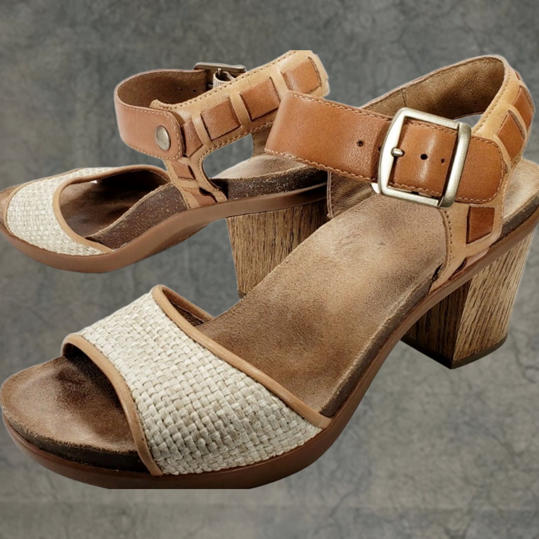 Dansko Dansko Ankle Strap Heeled Sandal Women's 9.5 Brown Leather Wicker 3" Heel XS/Size 9.5 M Open Toe Buckle Comfort Casual Dress Women Size US 10 / IT 40 - 1 Thumbnail