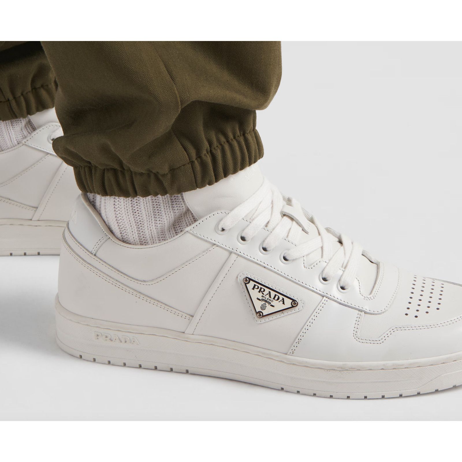Prada Prada Downtown Leather White Logo Flat Low Top Sneaker 12 Size US 12 / EU 45 - 1 Thumbnail