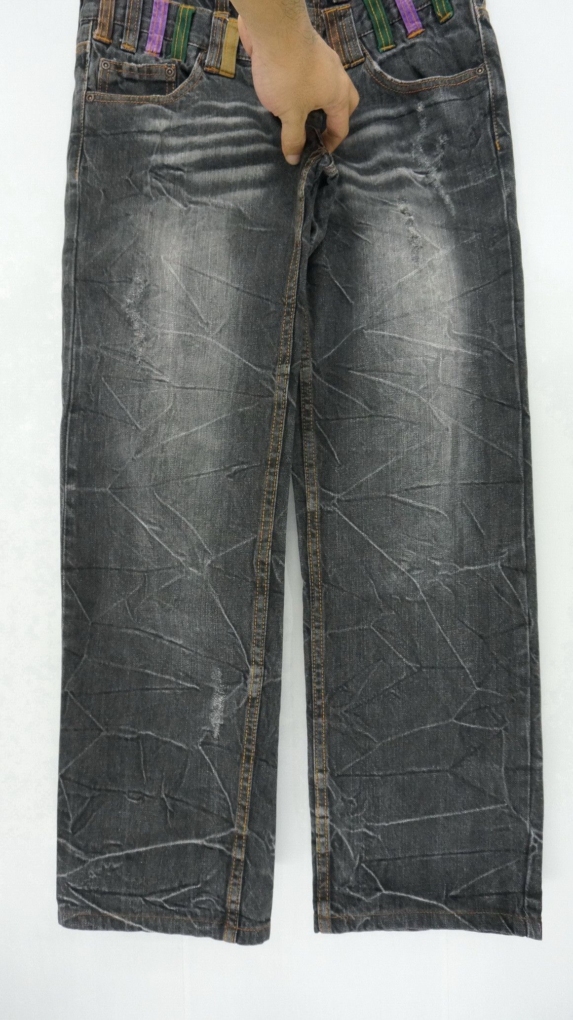 Japanese Brand 🔥 NYLAUS FADED Acid Distressed Double Waist Jeans Size US 30 / EU 46 - 5 Thumbnail