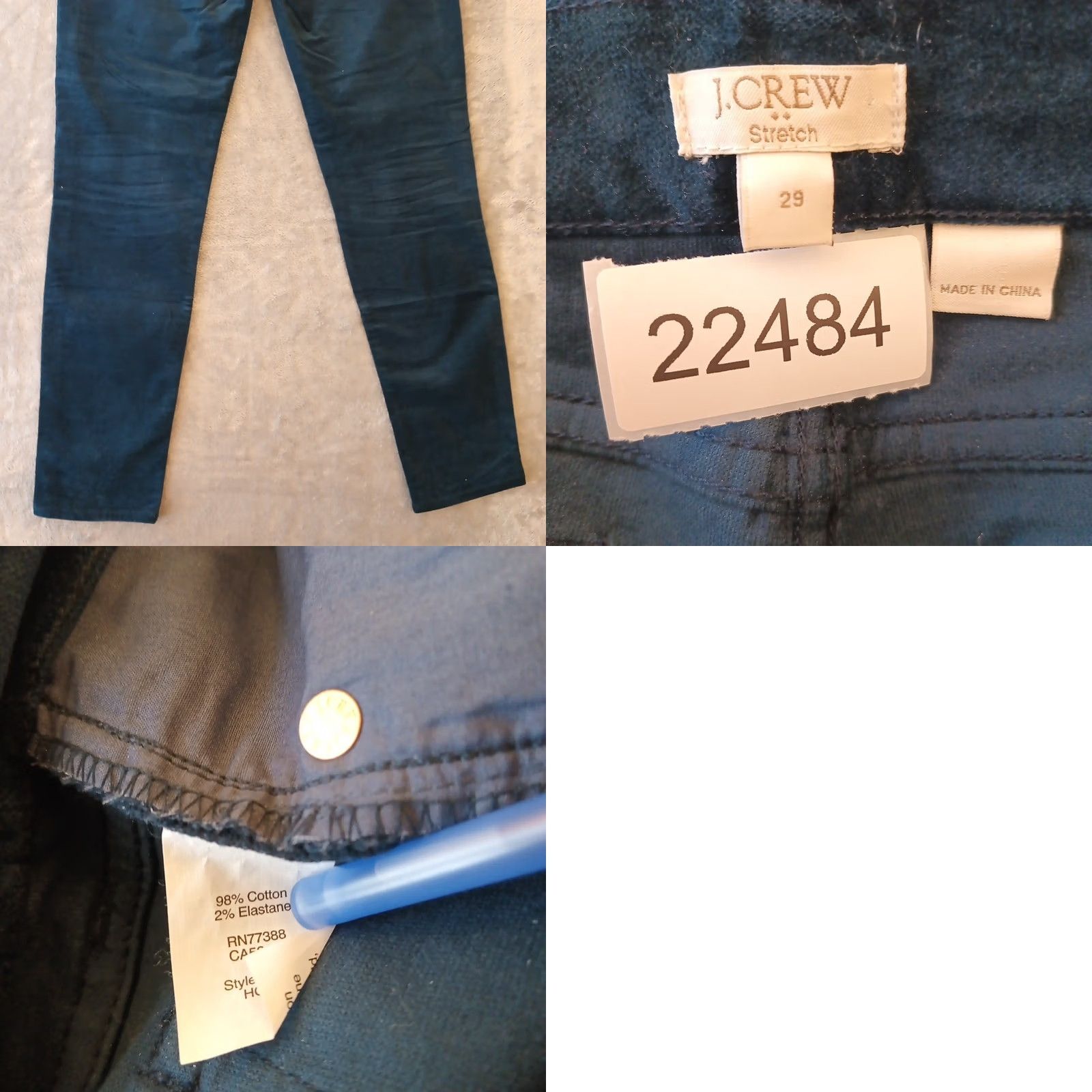 J.Crew J.Crew Stretch Pants Womens 29 Blue Velvet 31x29 Mid Rise Pockets Chino Pants Size 29" - 8 Thumbnail