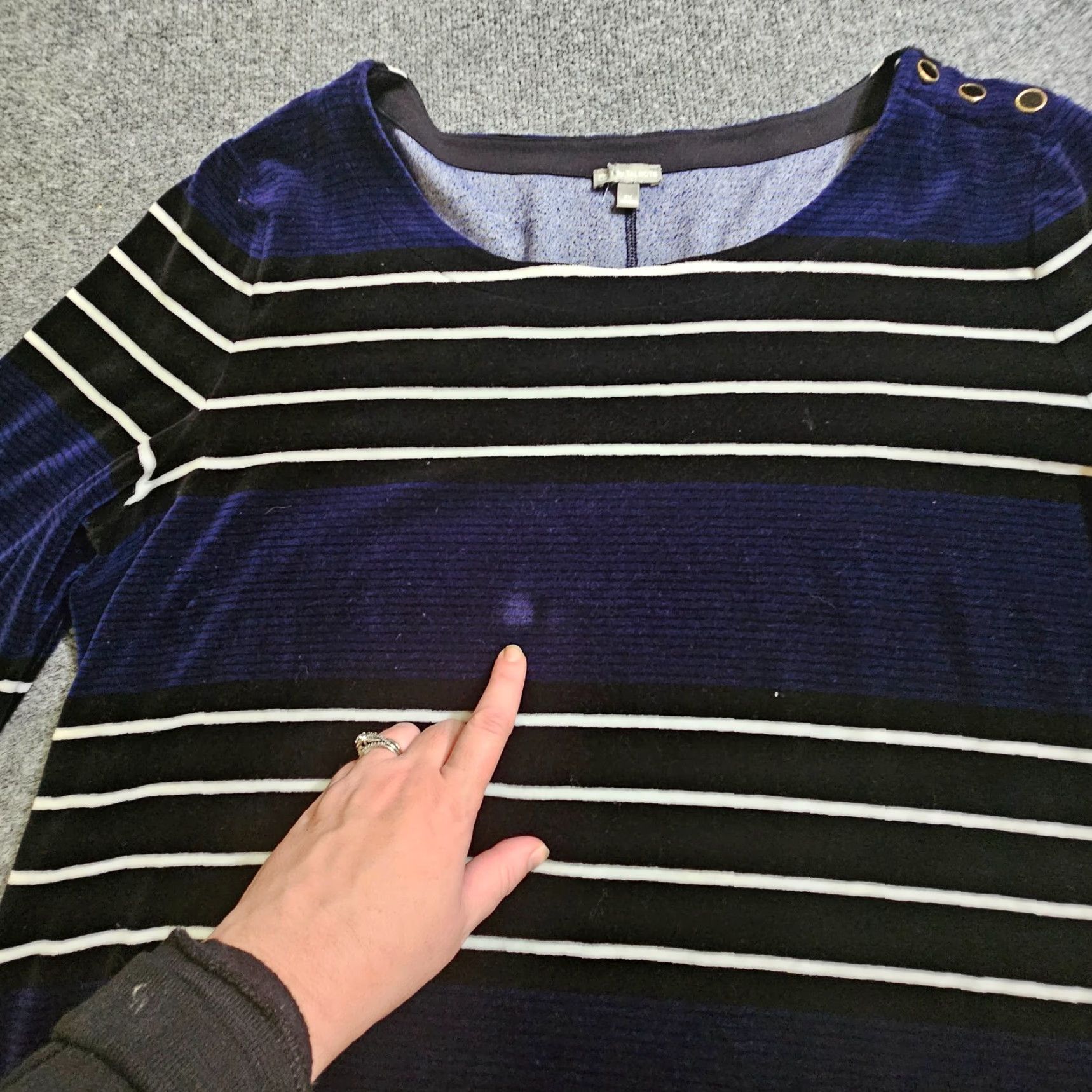 Talbots Talbots Sweater Womens 2X Blue White Velour Striped 3/4 Sleeve Casual Pullover Size XXL / US 16-18 / IT 52-54 - 7 Thumbnail