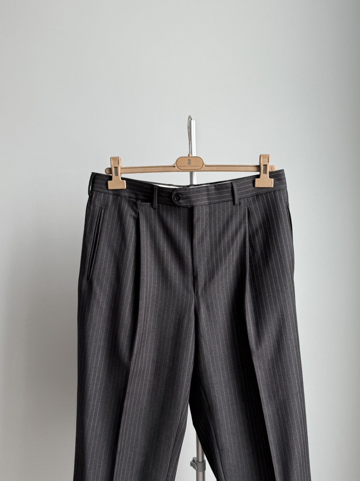 Ermenegildo Zegna Zegna Suit 3 Button Charcoal Pinstripe Wool Classic Fit Size 52L - 12 Thumbnail