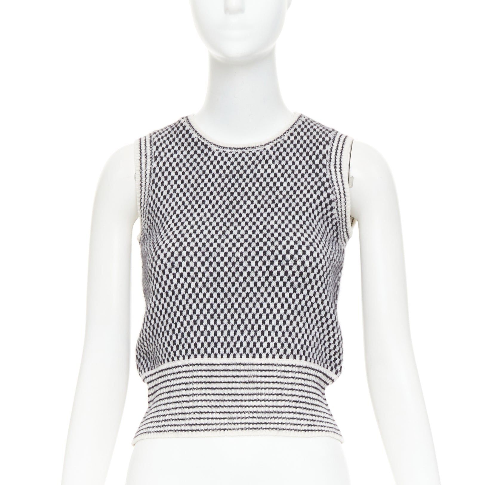 Valentino VALENTINO black cream wool mohair blend checkered striped knitted vest S Size S / US 4 / IT 40 - 1 Thumbnail