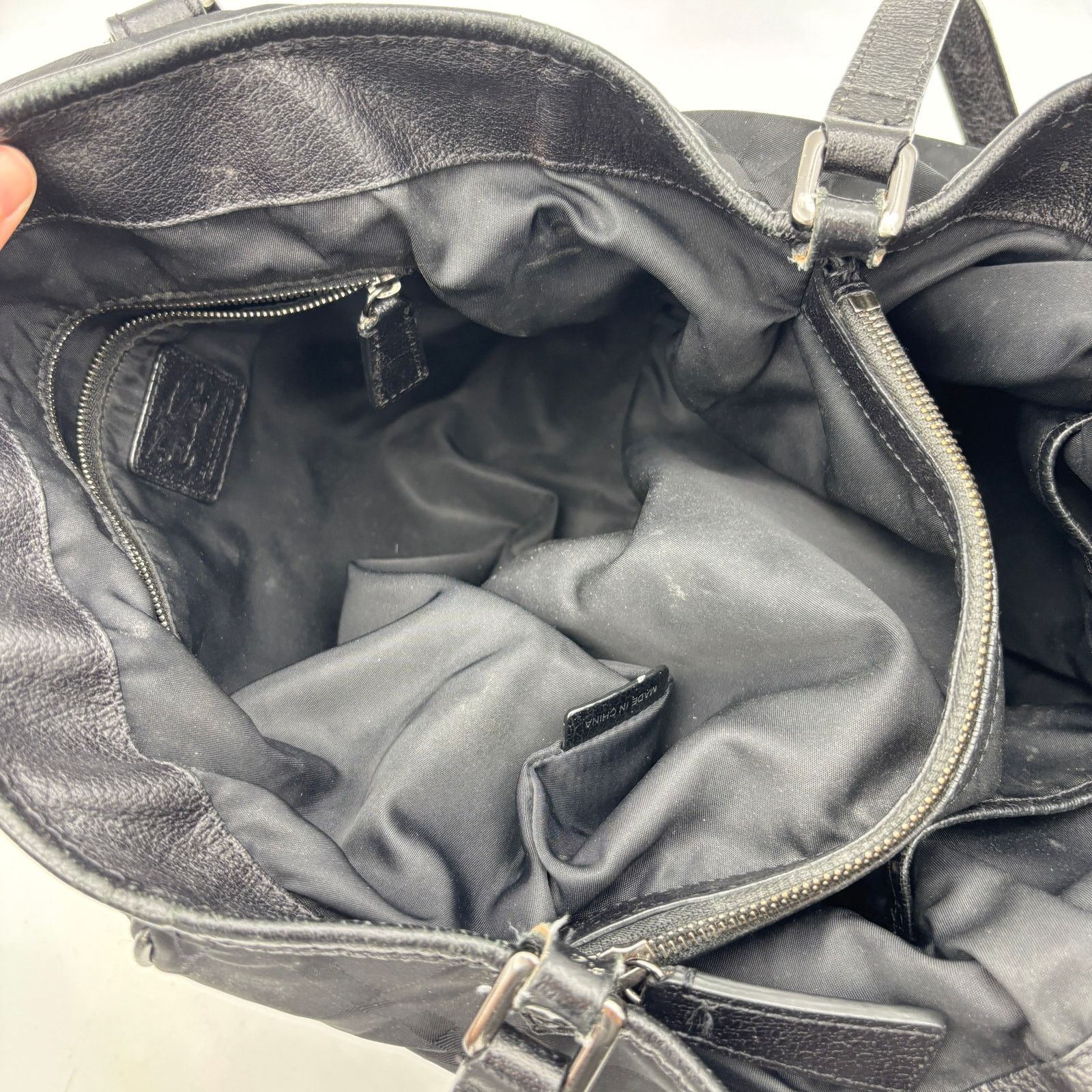 Burberry Burberry Black Tonal Check Nylon Leather Tote Bag Size ONE SIZE - 13 Thumbnail