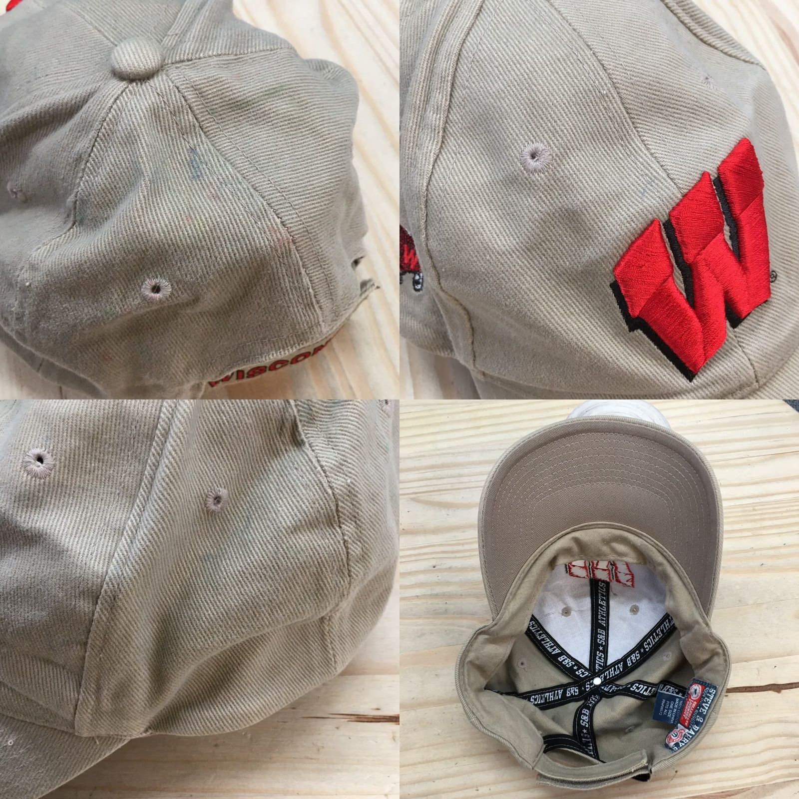 Vintage Wisconsin Badgers Baseball Cap Mens OS Beige Embroidered Logo Steve & Barry's Hat Size ONE SIZE - 8 Thumbnail
