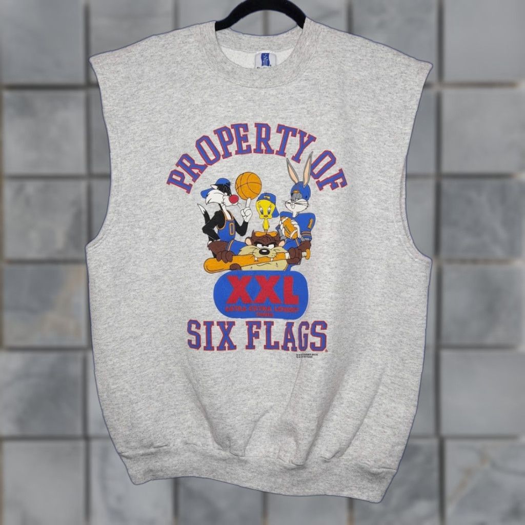 Vintage VINTAGE Looney Tunes Warner Bros Six Flags 90s Sleeveless Sweatshirt XXL Gray Unisex Adults Pullover Sweatshirt 2XL Size US XXL / EU 58 / 5 - 1 Thumbnail