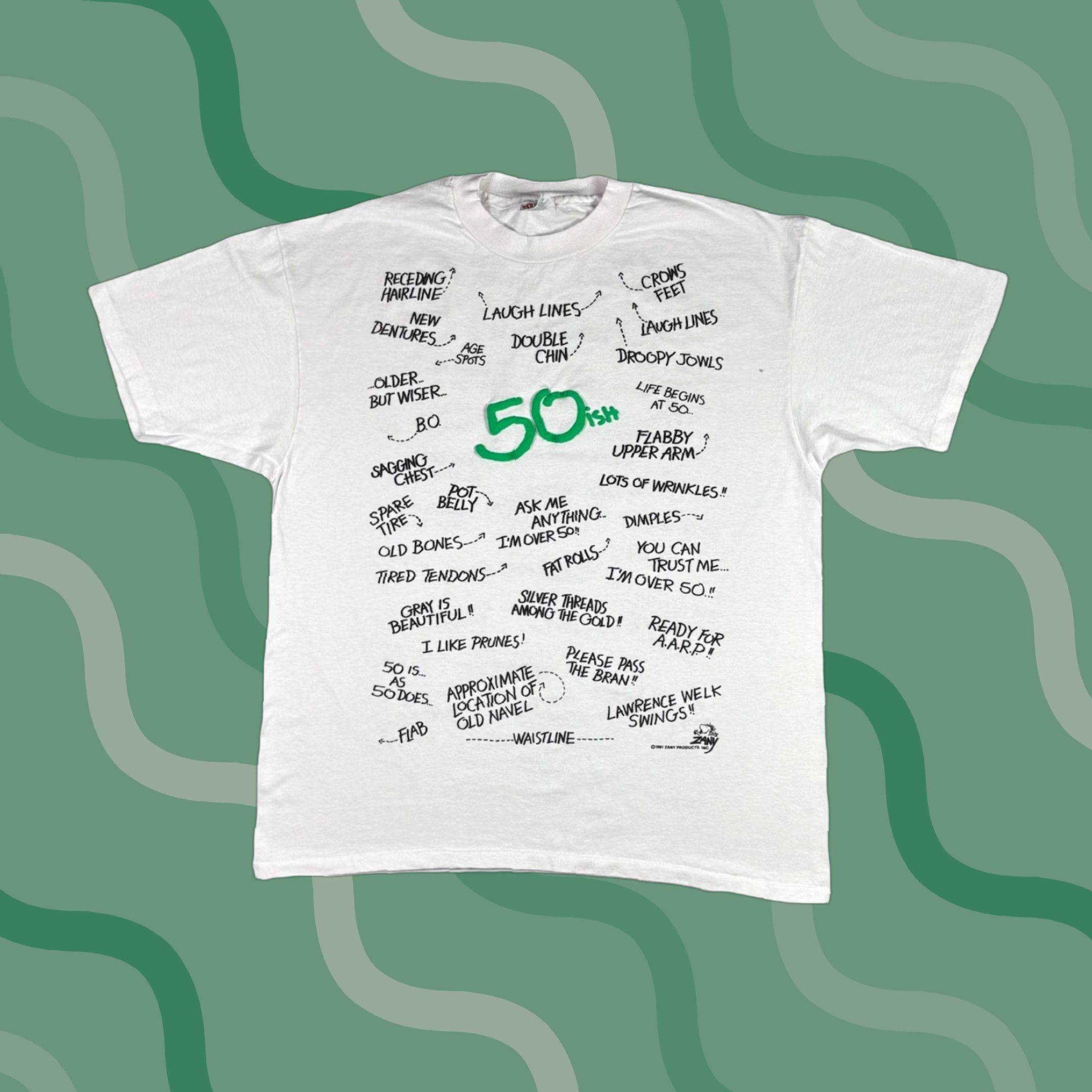 Hanes VINTAGE 50th Birthday Funny Humor Comedy T Shirt Quote Text XL 90s Hanes White Cotton Short Sleeve Crew Neck Men Mens Shirts T-Shirt Size XL Size US XL / EU 56 / 4 - 1 Thumbnail