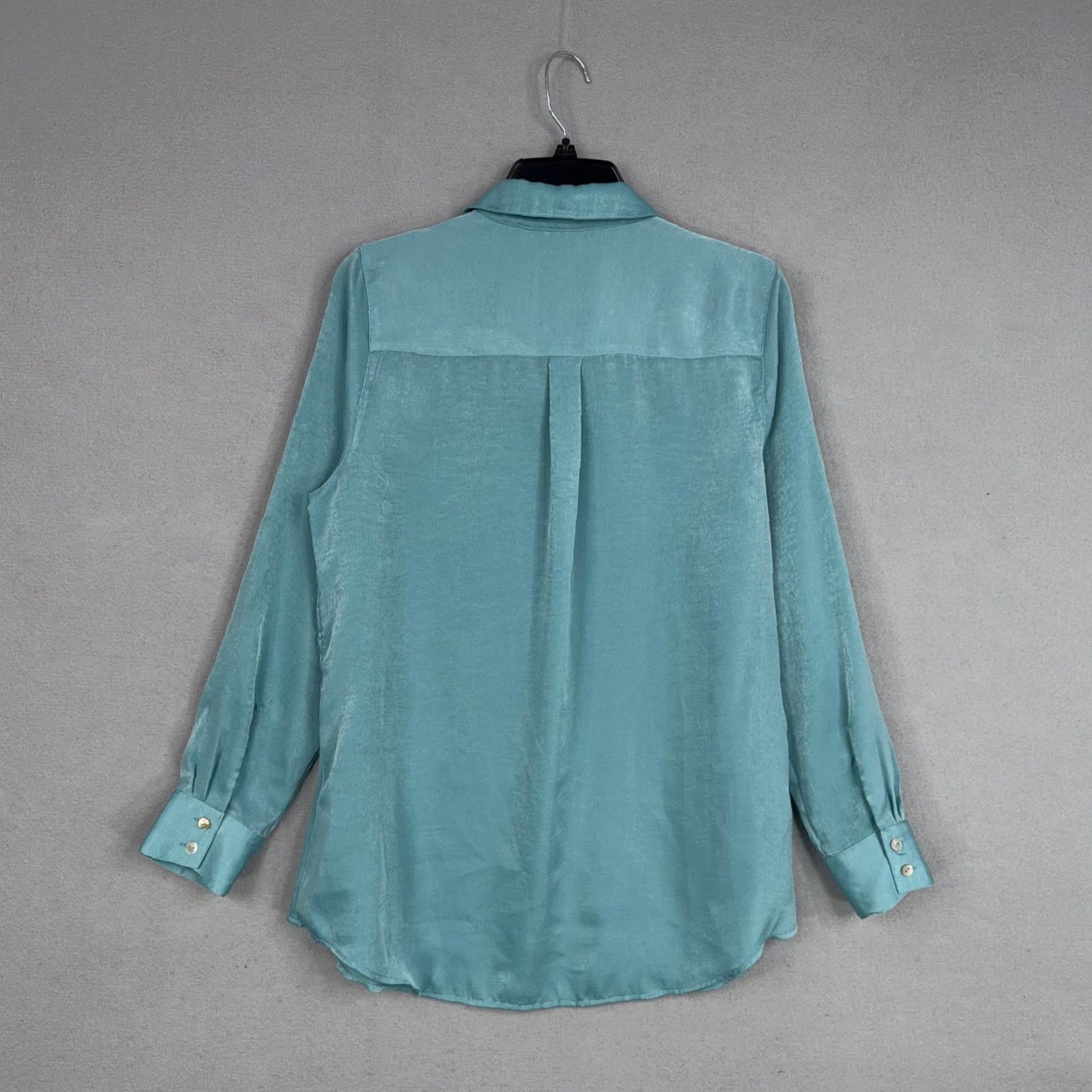 Soft Surroundings Soft Surroundings Shirt Womens Medium Teal Button-Front Satin Blouse Top Size M / US 6-8 / IT 42-44 - 6 Thumbnail