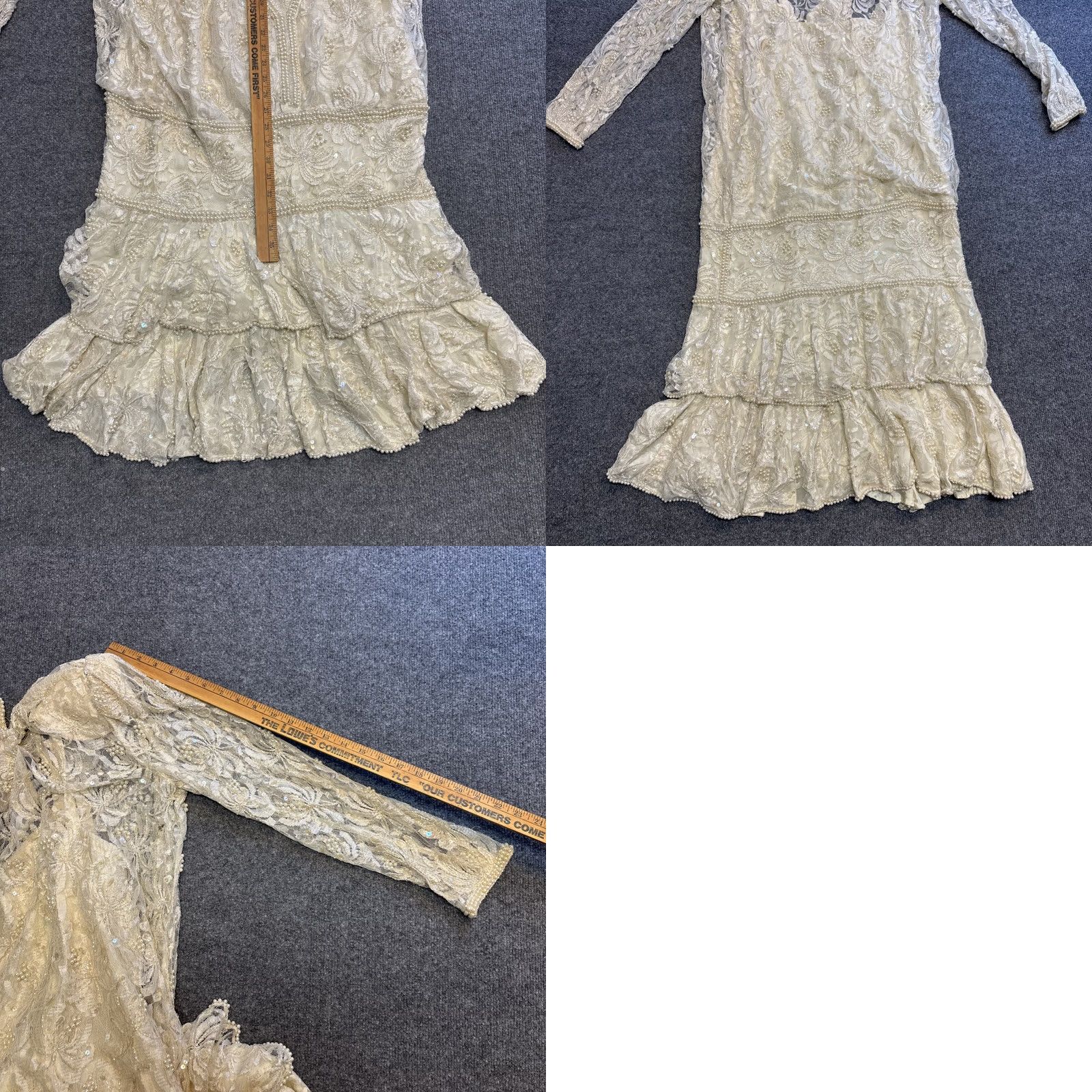 Vintage VINTAGE XL Ivory Lace Beaded Sequin Pearl Long Sleeve Wedding Dress Flapper Handmade Size US XL / EU 56 / 4 - 8 Thumbnail
