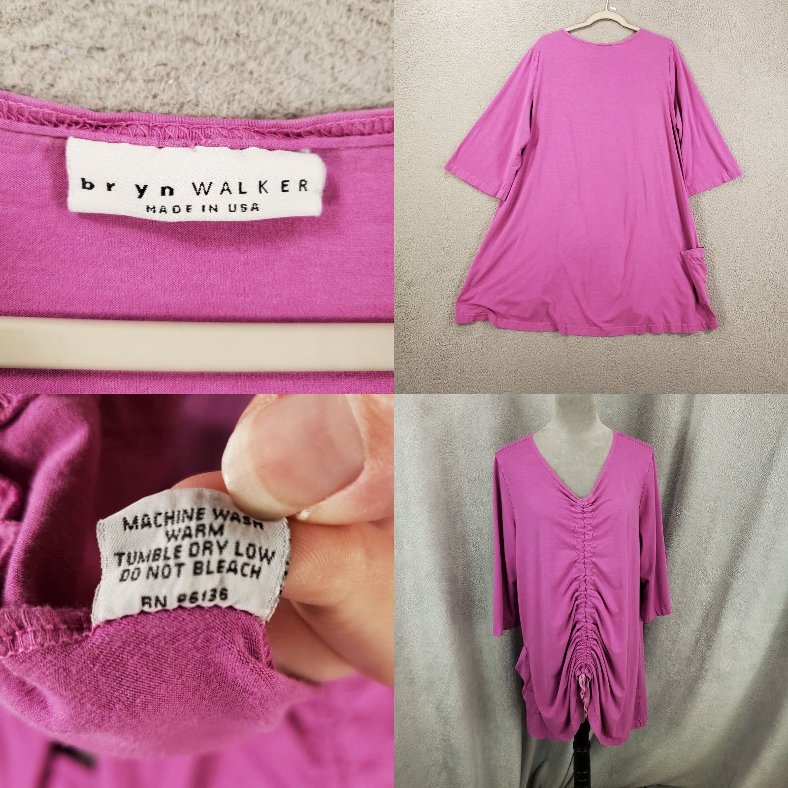 Pinko VINTAGE Bryn Walker Top Womens XL Pink Pleated Ruched Front Organic Cotton Bamboo Size XL / US 12-14 / IT 48-50 - 8 Thumbnail