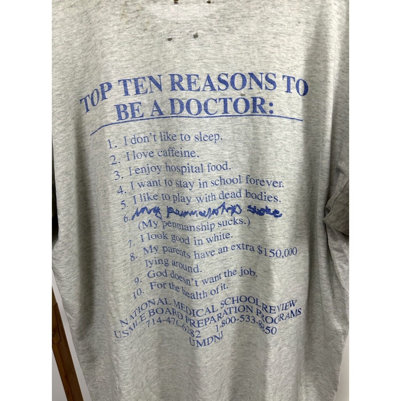 Reason VINTAGE 90s Top 10 Reasons To Be A Doctor T-Shirt XL Gray WIP Burnout Paper Thin Mens Size US XL / EU 56 / 4 - 3 Thumbnail