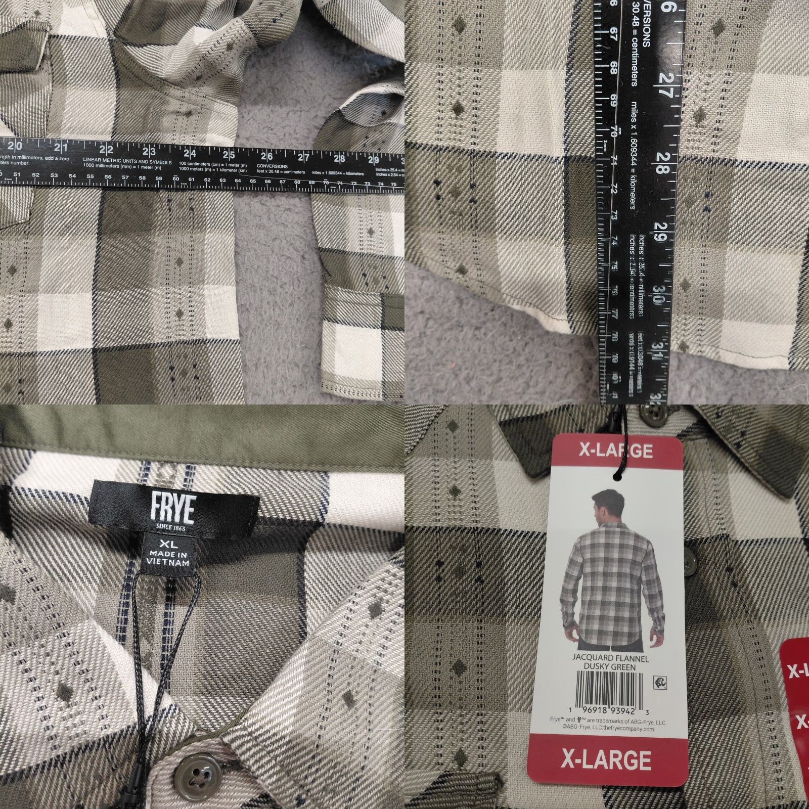Frye Frye Jacquard Flannel Shirt Men XL Dusty Green Long Sleeve Button Up Size US XL / EU 56 / 4 - 8 Thumbnail
