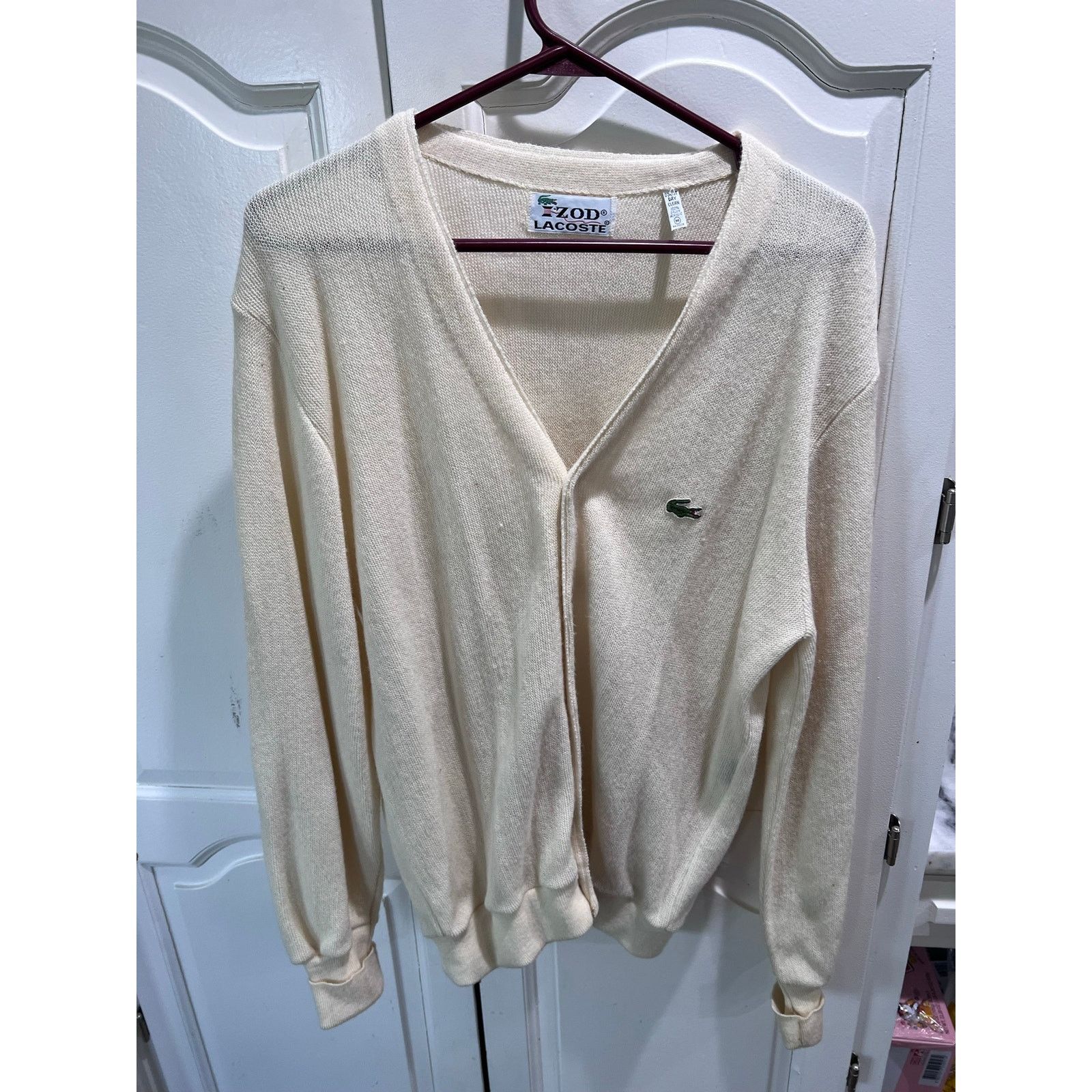 Lacoste Vintage IZOD Lacoste Cardigan Sweater Mens M Cream V Neck Size US M / EU 48-50 / 2 - 1 Thumbnail