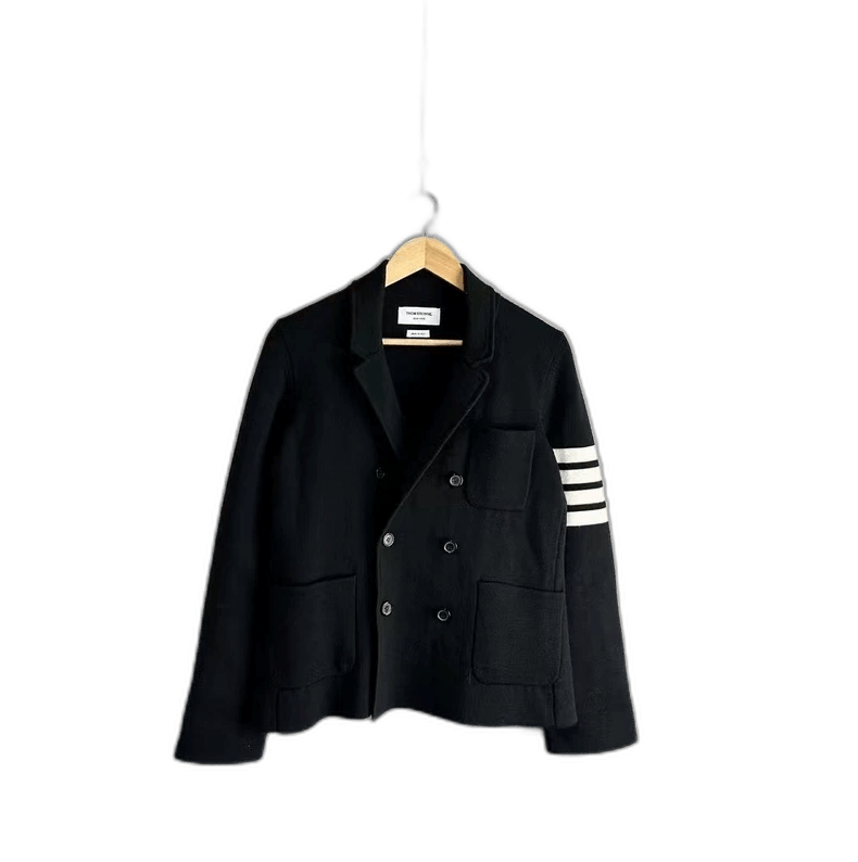 Thom Browne Black Double Breasted Knit Suit