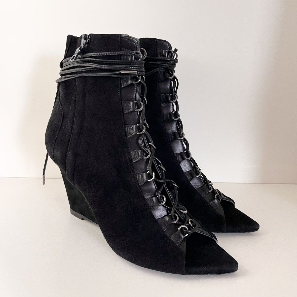 Narciso Rodriguez Narciso Rodriguez Black suede Lace-Up Wedge Boots Size US 6.5 / IT 36.5 - 3 Thumbnail