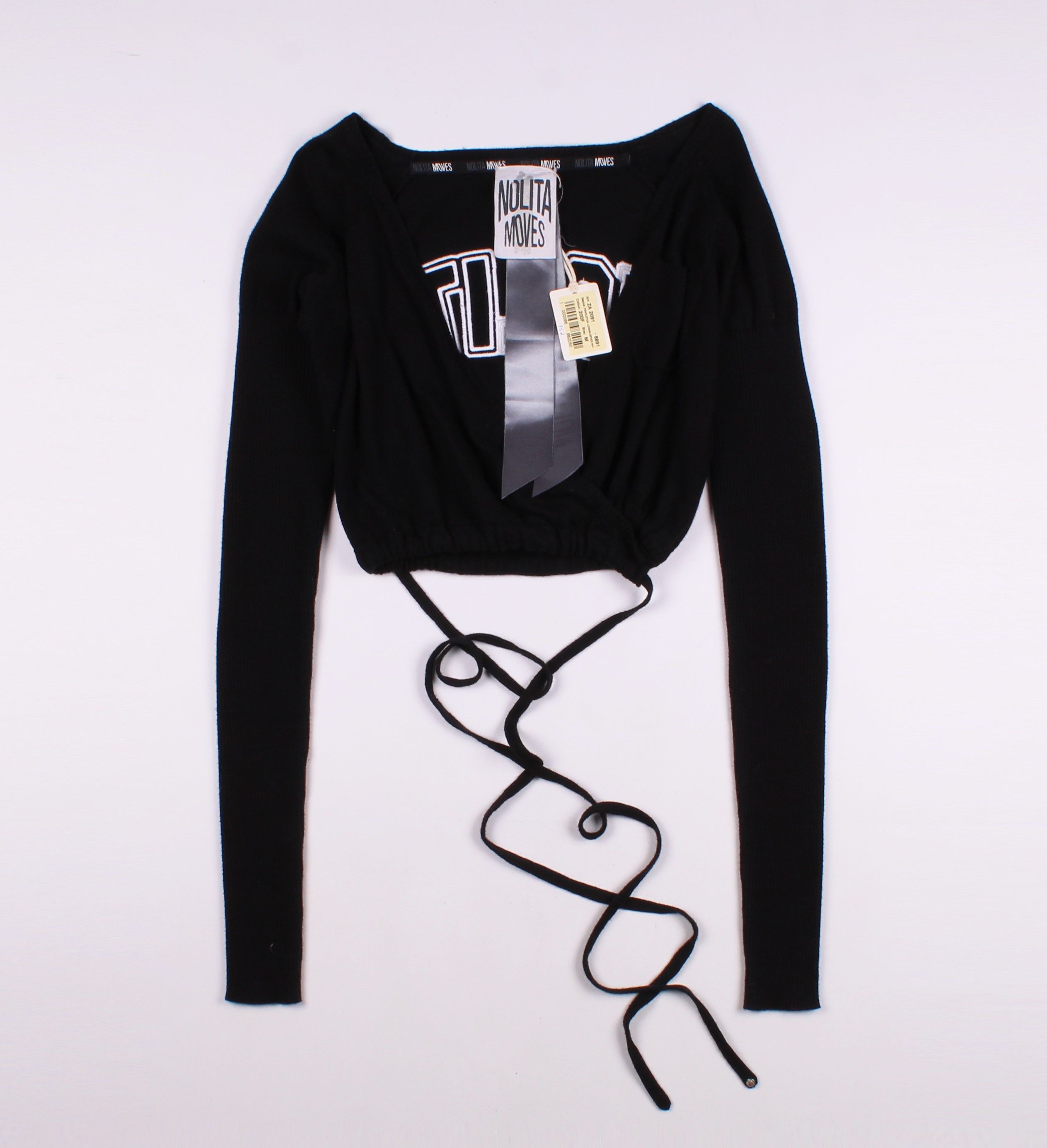 image of Italian Designers x Vintage Nolita North Little Italy Y2K Cropped Wrap Cardigan in Black, Women's (