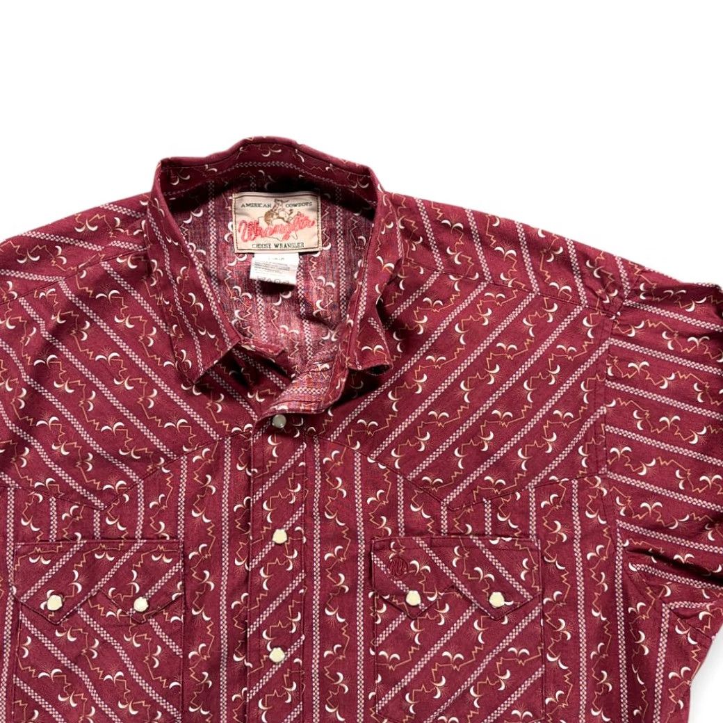 Wrangler Wrangler Western Shirt Adult LARGE Red Striped Geometric Pearl Snap Cowboy Rodeo Size US L / EU 52-54 / 3 - 2 Thumbnail