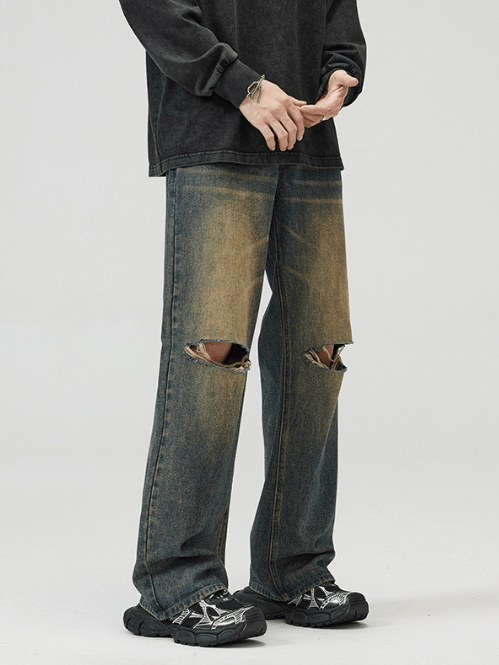Japanese Brand × Jean American street distressed washed straight ripped jeans Size US 32 / EU 48 - 3 Thumbnail