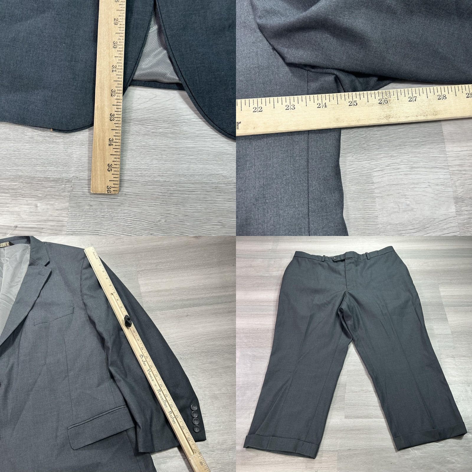 Vintage Caravelli Suit Mens 50R Jacket 42x26 Pants Gray Solid 2 Piece Dress Business Size 50R - 8 Thumbnail