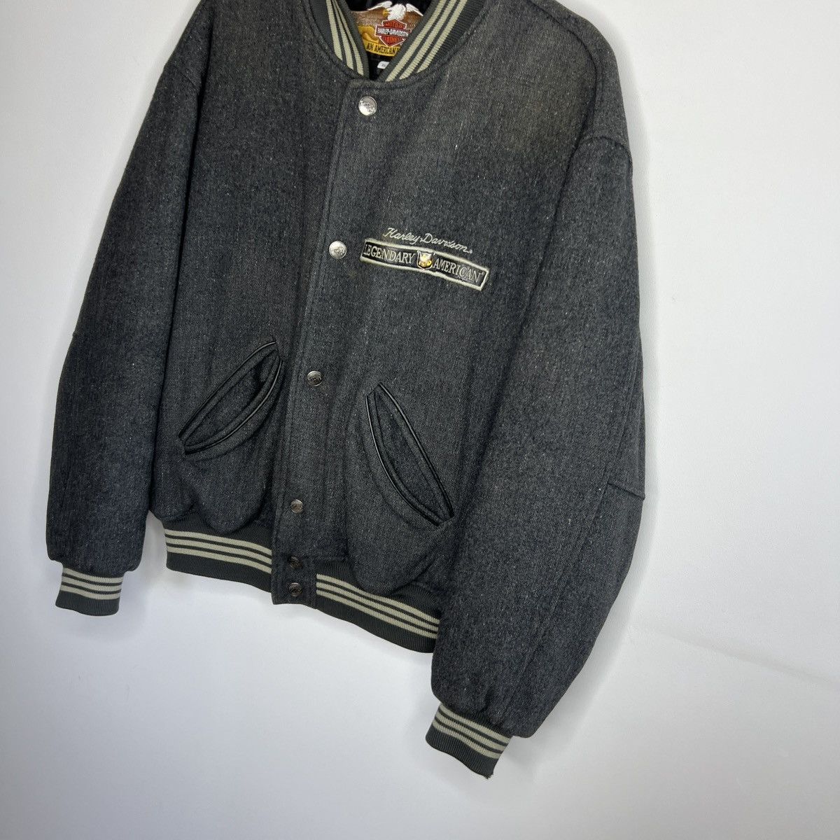 Harley Davidson × Vintage Vintage Harley Davidson Flight Bomber Wool Jacket 90s USA Size US XL / EU 56 / 4 - 5 Thumbnail