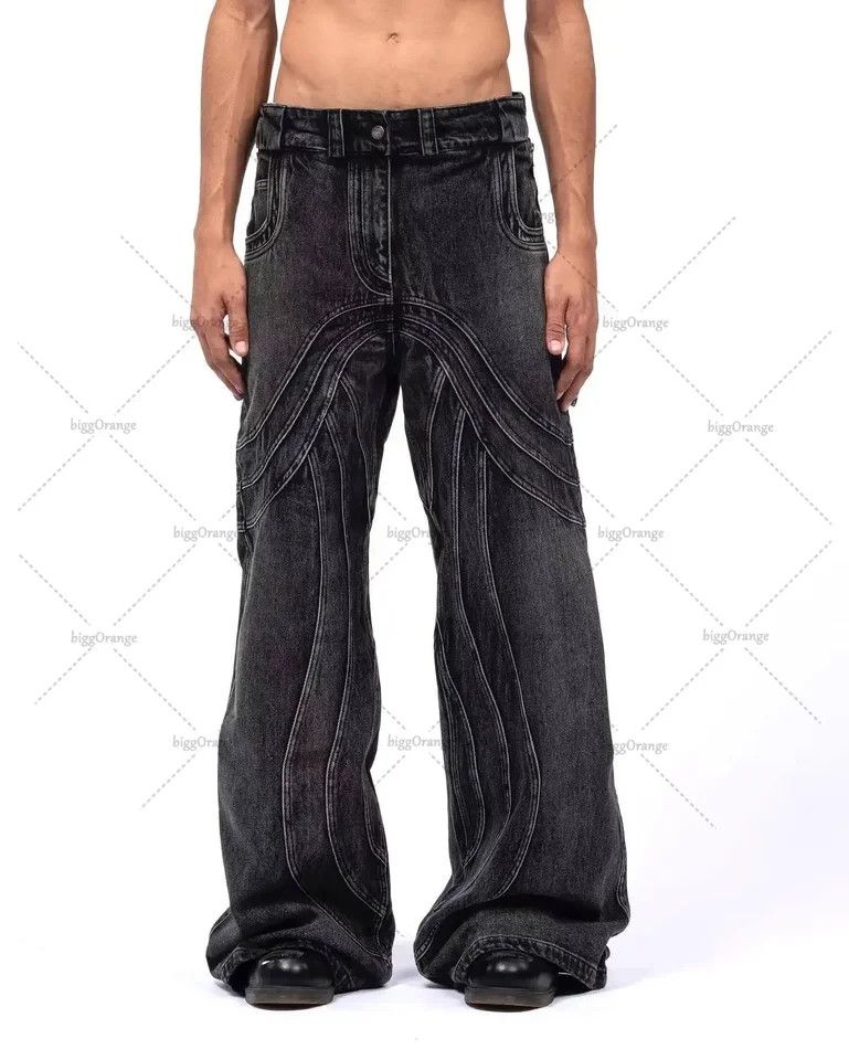 Stitching Black Jeans Mop Pants