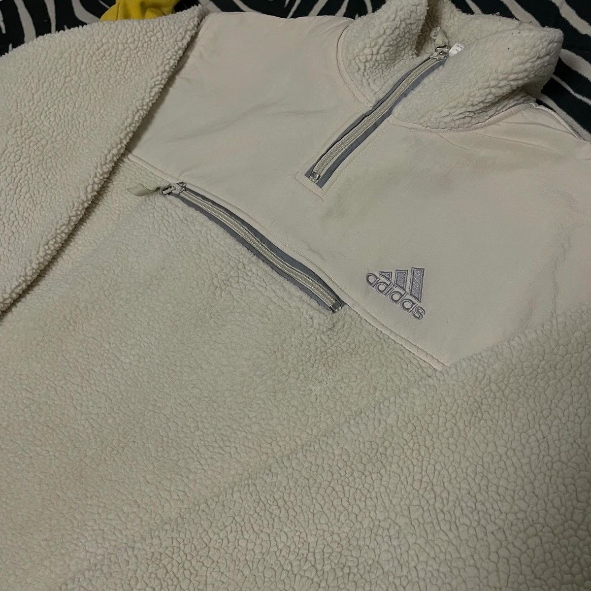 Adidas × Vintage Crazy Y2K Adidas 1/4 Zip Fleece Boxy Sherpa Quarter Bloke Size US L / EU 52-54 / 3 - 4 Thumbnail