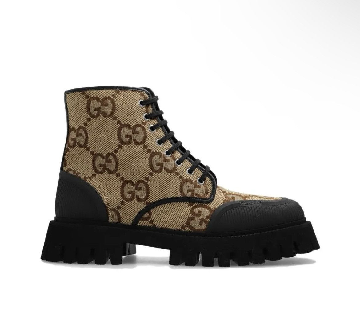 Gucci Gucci Monogram Jumbo Maxi GG Lace Up Boots Camel Black Size US 11.5 / EU 44-45 - 1 Thumbnail
