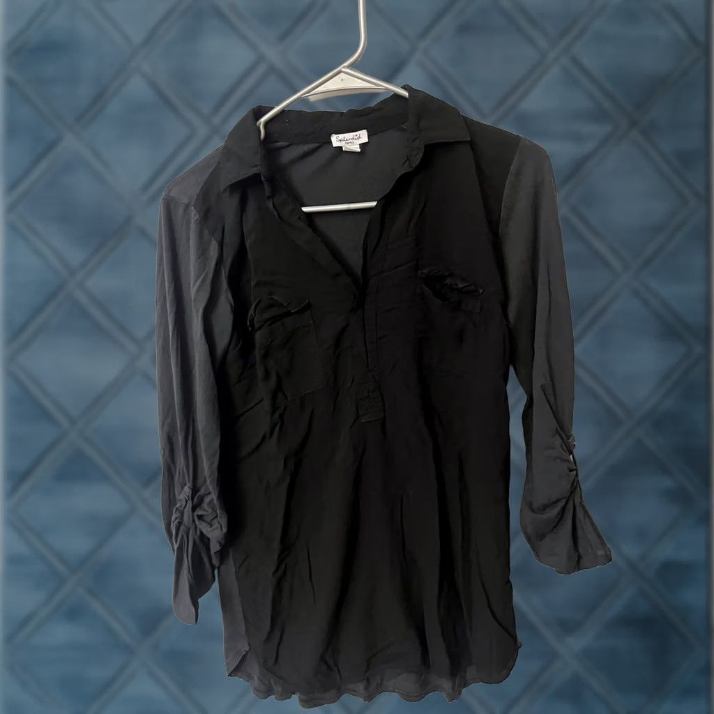 Splendid Splendid Button-Up Shirt Black Size Small Women Has Button Short Sleeve Size S / US 4 / IT 40 - 1 Thumbnail