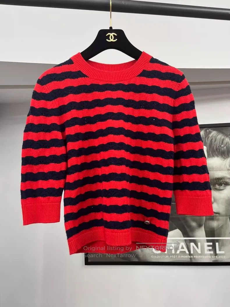 Chanel Red striped knitted short sleeves