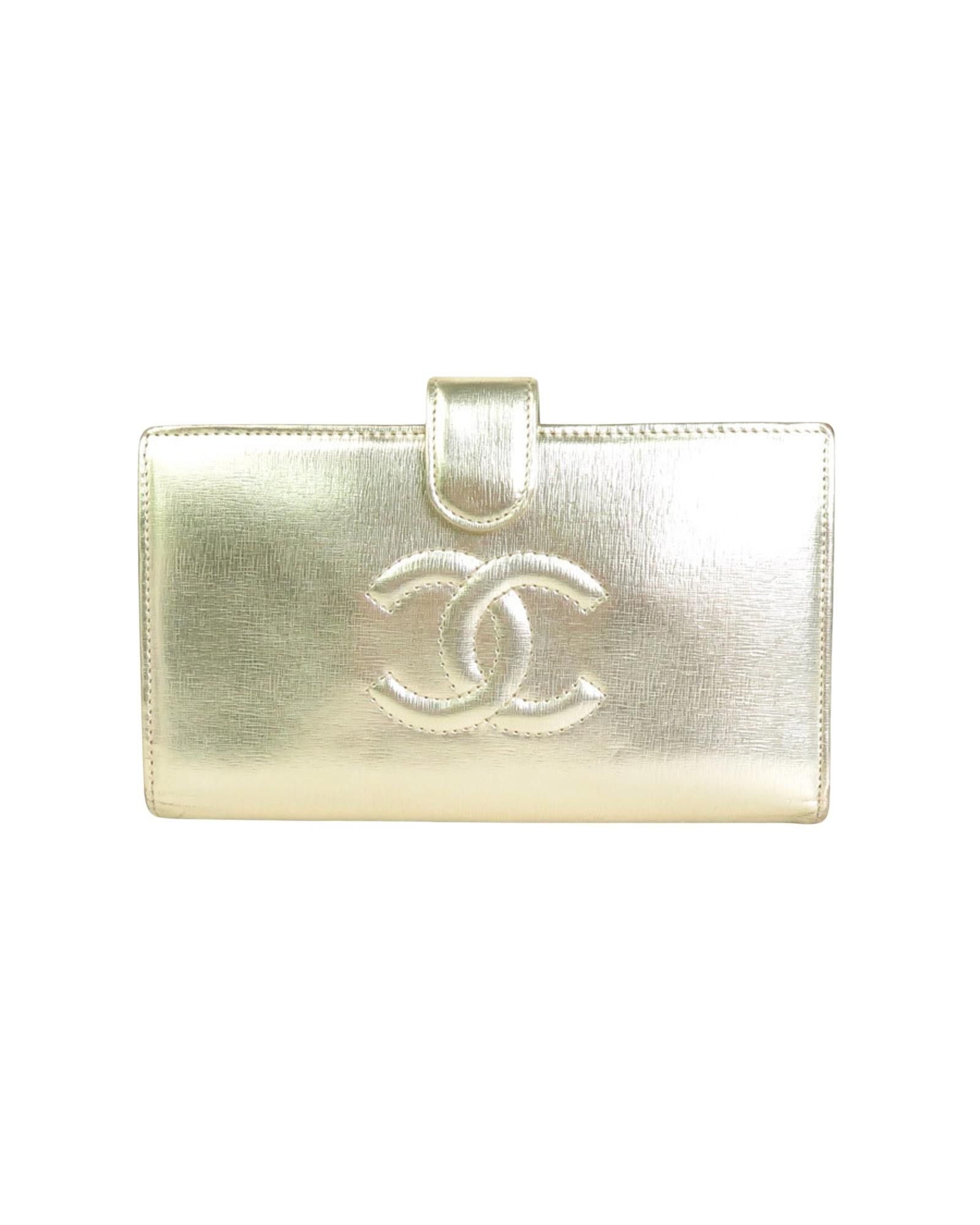 image of Gold Leather Womens Bi-Fold Wallet By Chanel