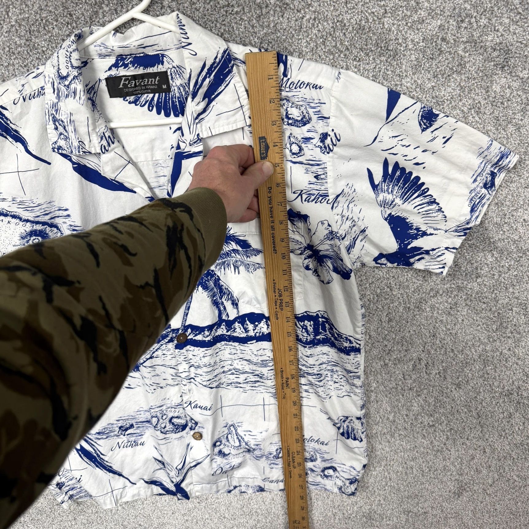 Vintage Favant Shirt Mens M Blue White Hawaiian Map Aloha Beach Summer Button-Up Short Sleeve Casual Tropic Graphic Print Cotton Size US M / EU 48-50 / 2 - 2 Thumbnail