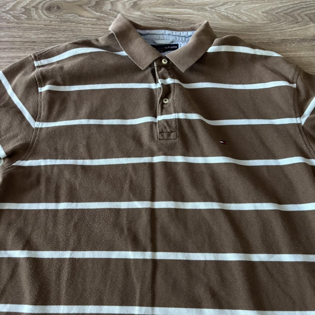 Tommy Hilfiger Crazy Vintage Y2K/2000s Brown Striped Tommy Hilfiger Essential Polo Shirt! Size XL Size US XL / EU 56 / 4 - 2 Thumbnail