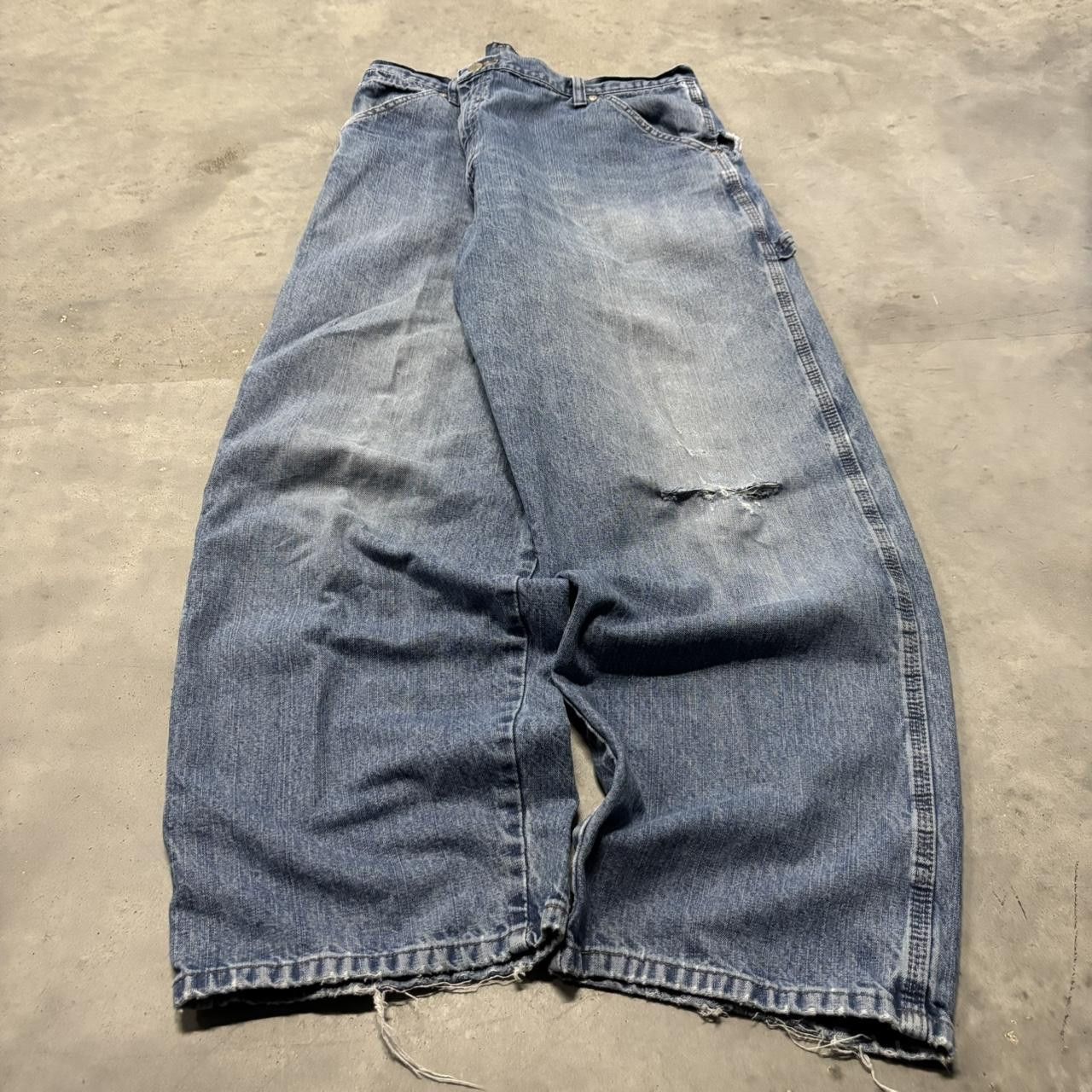 Japanese Brand × Vintage Crazy Vintage Y2K/2000s Baggy Faded Light Wash Distressed Skater Carpenter Denim Jeans! Size US 40 / EU 56 - 3 Thumbnail